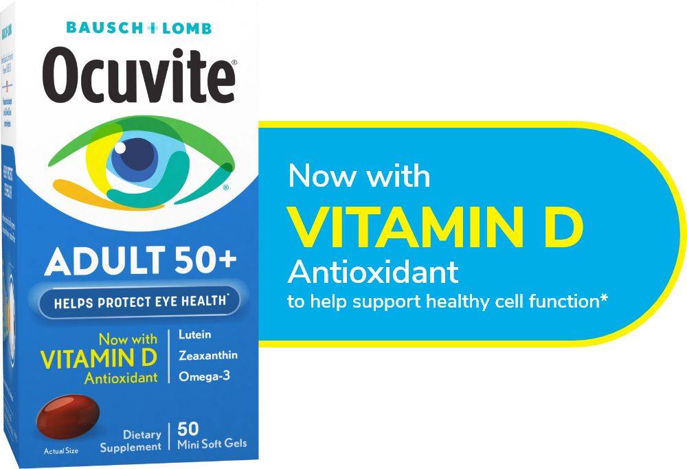 Ocuvite adult 50+ product package now with vitamin D antioxidant